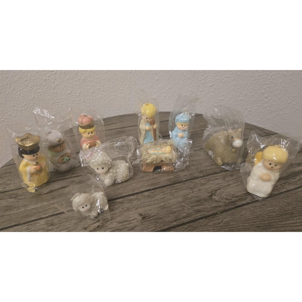 Vintage Wicks 'N' Sticks Wax Nativity Scene Figures Set 1980s Retro Christmas